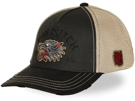 Von Dutch Cap Herren und Damen, Trucker WILD, Schwarz 12 | Unisex, Erwachsene 55,5-60cm, Effekt Used-Look, Bambus, Verschluss Snapback, Schweißband, Weiches Mesh, Vintage