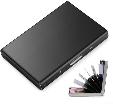Porte-cartes en métal en acier inoxydable, 6 emplacements pour cartes de crédit, protection RFID, portefeuille fin, boîte de rangement pour cartes de visite, organiseur compact (noir)