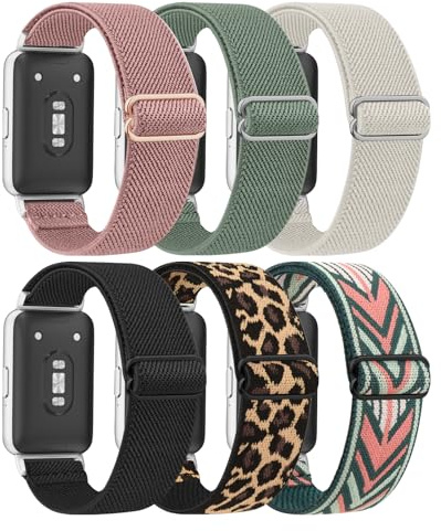 Vancle 6 Stück Armband für Samsung Galaxy Fit 3 (SM-R390), Elastische Nylon Sport Ersatzarmbänder mit Metallschließe für Damen & Herren