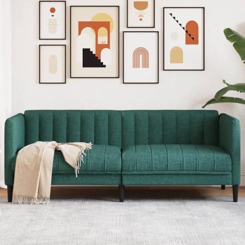 QUAHEAS 2-Sitzer Sofa Dunkelgrün Stoff, Komfortable Couch für Wohnzimmer, Schlafzimmer und Büro, Robuste Polstermöbel mit Holzbeinen, Modernes Design für Entspannung