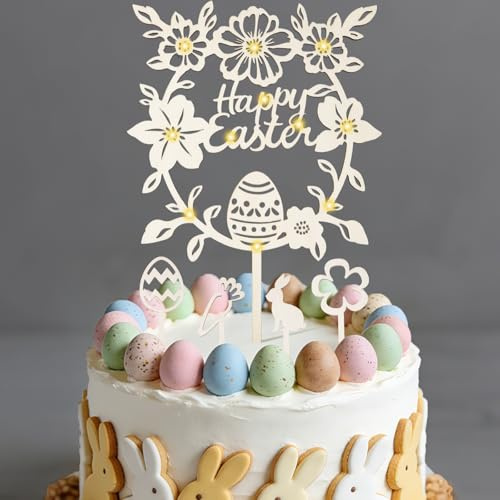 Frohe Ostern Tortendeko Frau Mann Mädchen Junge Holz Kuchen Deko,Osterdeko Happy Easter Kuchen Deko Tortenstecker für Osterfeier Party Kuchen Dekoration
