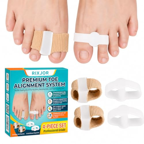 RIXJOR Hallux Valgus Korrektur Set, 4er Gel Zehenspreizer(2 mit Bandage)