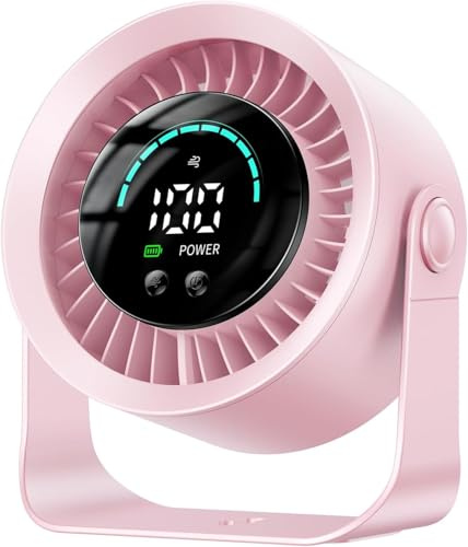 Luxepa Small Desk Fan, 100 Speed USB Rechargeable Battery Operated Quiet Portable Table Fan, Personal Desktop Cooling Fan with LED Display, 360° Tilt Tabletop Fan for Bedroom Office Travel (Pink)