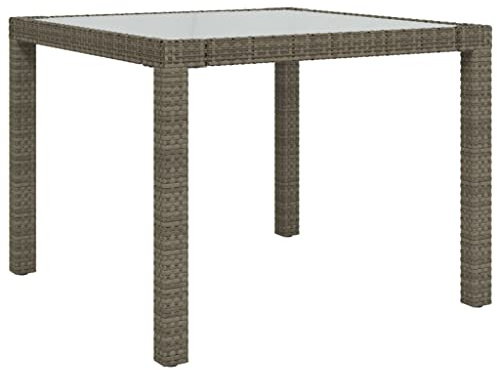Yisssmeng Gartentisch 90x90x75 cm, quadratischer Esstisch für Garten und Terrasse, Poly Rattan mit gehärteter Glasplatte, robuster Stahlrahmen, Grau