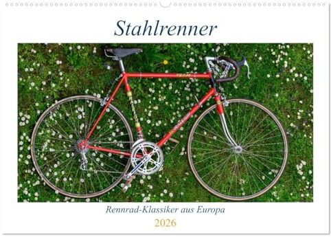 Stahlrenner - Rennrad-Klassiker aus Europa (Wandkalender 2026 DIN A2 quer), CALVENDO Monatskalender: Faszinierende Rennräder mit Stahlrahmen aus vier Jahrzehnten (CALVENDO Sport)