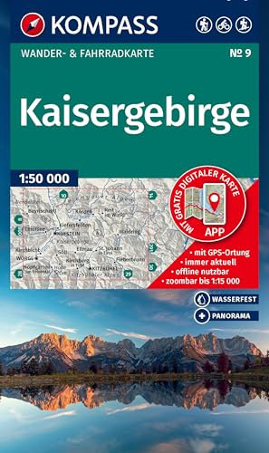 KOMPASS Wanderkarte 9 Kaisergebirge 1:50.000: Wander- und Fahrradkarte in einem - inklusive Offline-Verwendung in der KOMPASS-App. Wander-& Radwege. Panorama. Skitouren. Langlaufen. Reiten.