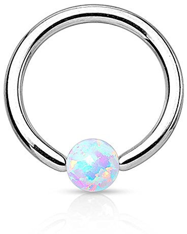 Piercingfaktor Piercing Klemmring Ring mit Opal Klemm Kugel Septum Nasen Lippen Helix Ohr Nasenpiercing Ohrpiercing Tragus Intimpiercing Lippenband Silber Weiß 1,2 x 6mm