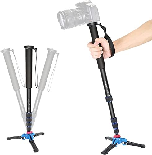 Neewer Monopiede estensibile per fotocamera con base di supporto rimovibile e pieghevole: in lega di alluminio, altezza 52-168 centimetri per DSLR Nikon Sony; carico ammissibile di 5 chilogrammi