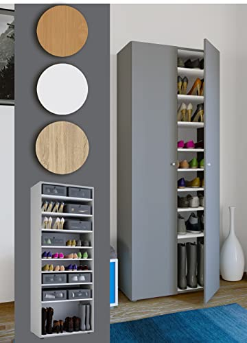 VCM Holz-Schuhschrank | Maße: B. 70 x H. 178 x T. 40 cm | Allzweckschrank | 9 Fächer - Vandol Sonoma-Eiche