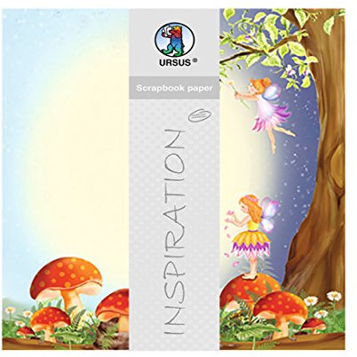 Ursus 703000137 - Premium Glitter Scrapbook paper, Wunderland, ca. 30,5 x 30,5 cm, 190 g/qm, 5 Blatt mit Banderole, beidseitig bedruckt, Vorderseite mit Glitter veredelt, Motiv 137