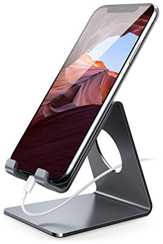 Lamicall Support Téléphone, Dock Téléphone - Support Téléphone Bureau pour iPhone 15 Pro Max Plus, 14/13/12/11 Pro Max Plus Mini XS XR X 8 7 6, Huawei, Samsung S10 S9 S8, d'autres Smartphones - Gris