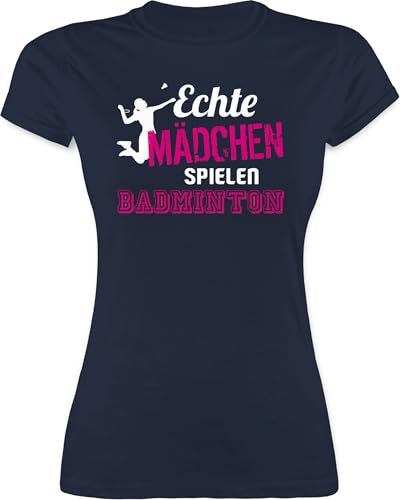 Shirt Damen - Echte Mädchen Spielen Badminton - S - Navy Blau - Sport Funshirts für Frauen Tshirt t-Shirt Funshirt tischert Shirts Woman t