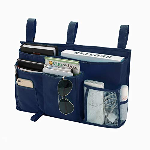 Bseash Bunk Bed Organizer, Bedside Caddy Hanging Bed Organizer Storage Bag 8 Pockets, for College Dorm Rooms Bed, Hospital Bed, Baby Bed Rails, 600D Oxford Cloth (Navy Blue)