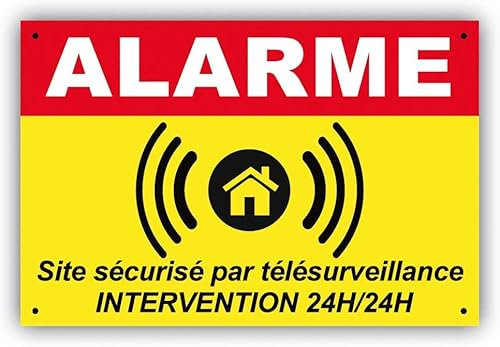Panneau Alarme Bon'impression : Dissuasion Sécurité - PVC 3mm - Rouge/Jaune 300x200mm