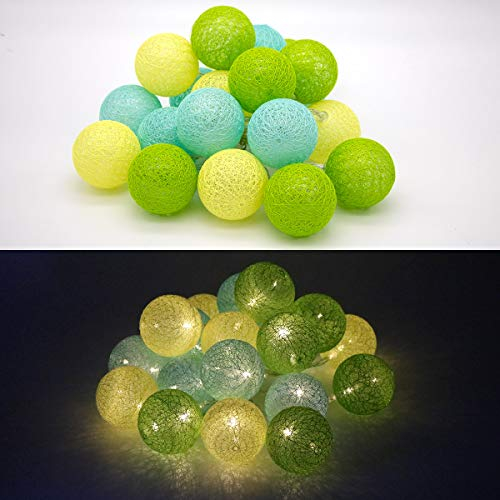 Tronje 20 LED Baumwollkugeln 6cm - 3,8m Kugel-Lichterkette 4h-Timer batteriebetrieben Lichterkugeln Gelb-Grün