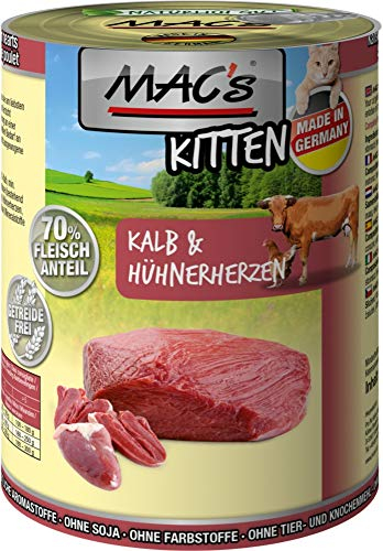 Mac's Katzenfutter getreidefrei Kitten Kalb & Hühnerherzen,6x400 g