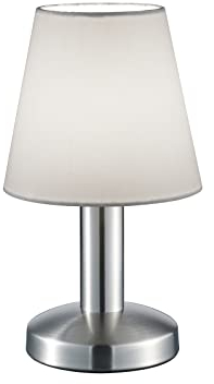 meineWunschleuchte Tischlampe Silber matt mit Stoffschirm Weiß - Touch dimmbar, 24cm klein