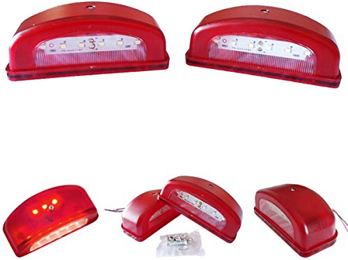 Formplas 2x 9 LED Kennzeichenleuchte Anhänger Nummerschildleuchte Kennzeichenbeleuchtung LKW, Weiß und Rot, E 20, Länge 111 mm, Breite 53 mm, Höhe 40 mm., für 12V oder 24V, Schraubenabstand 72 mm.