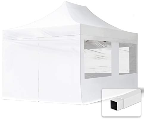 TOOLPORT Gazebo Pieghevole Giardino 3x4,5m - 4 Laterali (finestre panoramiche) Telo 700N Poliestere Idrorepellente Padiglione Mercati Sagre Bianco
