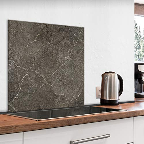 murando Glass Splashback for Kitchen Backsplash Cooker Protector Tempered Glass Decorative Wall Art Panel Heat Resistant Graphic 60x60 cm / 24x24 Marble Stone grey f-B-0312-aq-a