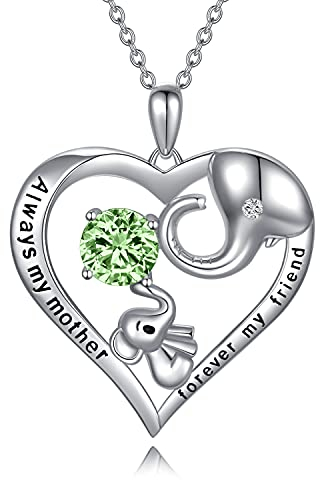 AOBOCO Mutter Kette Sterling Silber Elefant Halskette mit Simulierter Peridot August Geburtsstein Kristall, Geburtstag Muttertag Schmuck Geschenke für Mama von Tochter Sohn