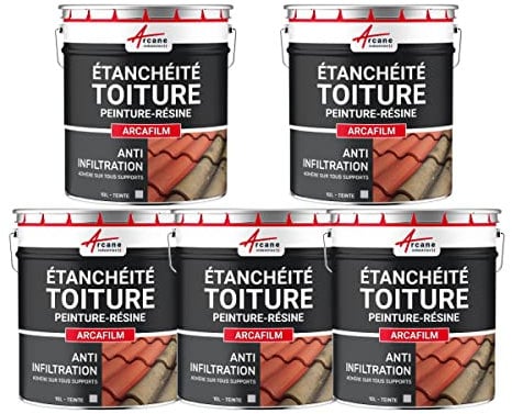 Étanchéité Toiture : Peinture résine d'étanchéité ARCAFILM pour Toit et Tuile - Offre Spéciale : 5 x 10L Gris - ARCANE INDUSTRIES