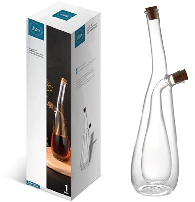 Kadum Öl- und Essigspender Flasche 2 in 1, Öl- und Essigflasche aus Glas mit Korkverschluss 270 ml + 100 ml