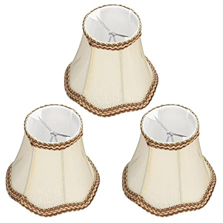 3Pcs Gold Stoff Lampenschirm Clip-On E14 für Kronleuchter, Heimgebrauch Zubehör