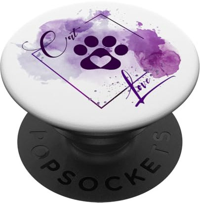 Katzenpfote mit Herz, Cat Love, lila-weiß PopSockets Klebender PopGrip