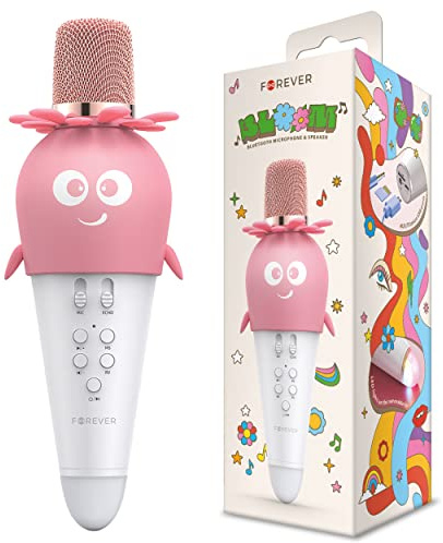 FOREVER Mikrofon mit Bluetooth-Lautsprecher AMS-200 Flower Carrot Karaoke für Kinder Geschenk Sprachmodulation RGB LED-Hintergrundbeleuchtung Smartphone-Kopplung