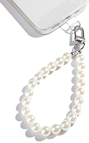 AMAYO - Handykette Universal, Handyanhänger, Handy Perlen Schlüsselband, Handschlaufe, Handygurt, Armband, Handyband, kompatibel mit jedem Handy, Smartphone und Handy Hülle (Weiss Perlen 10mm)