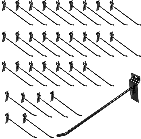 Waziaqoc 32 Stück 20,3 cm lange schwarze Slatwall-Haken, Metall-Lamellen-Wand-Display-Panel-Haken, robuste Lamellenbrett-Zubehör, Stecktafel, Gitterwandhaken für Garage und Geschäft