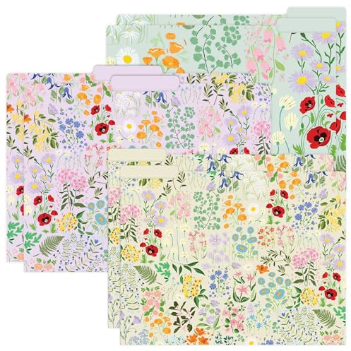 bloom daily planners Decorative File Folders - Set of Six Letter Size (8.5” x 11”) Organizers, 1/3 Cut Tabs - Assorted Floral Designs - Garden Party