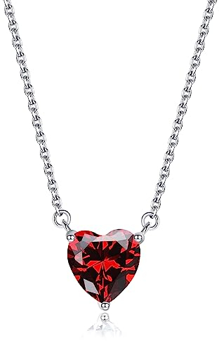 Bo&Pao Herzkette 925 Sterling Silber, Halskette Damen mit Granatrot Zirkonia Stein in Herzform, 45 cm, verstellbar