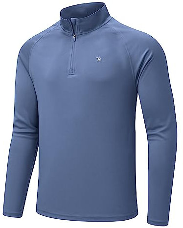 donhobo Herren Sport Laufshirts Langärmliges Funktionsshirt Schnelltrocknendes Rash Guard Shirts Leichtes Trainingsshirt mit Half Zip, Blau grau, S