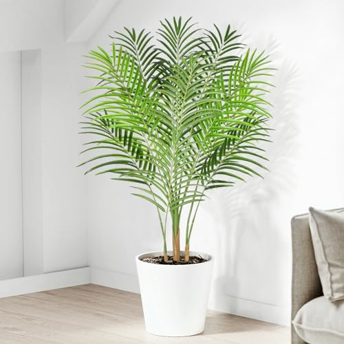 Keeplush Artificial Palm Tree 120cm Tall Fake Palm Tree Indoor Decor with 13 Trunks and Real Bark Design Faux Tropical Areca Silk Floor Plant in Pot for Home Office Living Room Bedroom Decor 1pcs