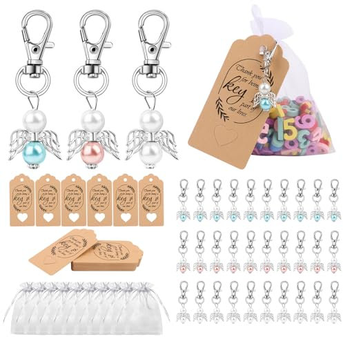 MXTIMWAN 30 Stücke Hochzeit Taufe Anhänger, Schutzengel Anhänger mit Organza Beutel Kraftpapier Anhänger, Gastgeschenke Hochzeit Schutzengel für Kommunion, Konfirmation, Taufe Geschenk, Abschied