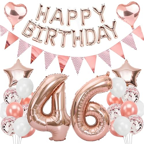 Ouceanwin Geburtstagsdeko 46 Jahre Frau, Rosegold Luftballon 46. Geburtstag Dekoration Set, Folienballon Zahl 46, Helium Ballon Happy Birthday Girlande für 46. Geburtstag Frauen Party Deko
