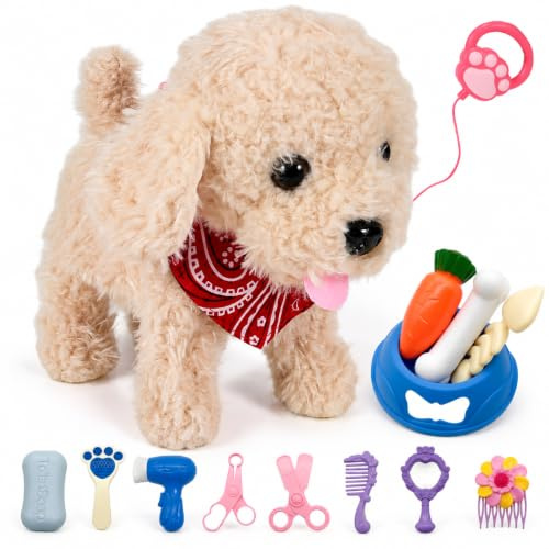 Interactive Walking Plush Puppy Toy Dog, Leash Control Electronic Robot Dog