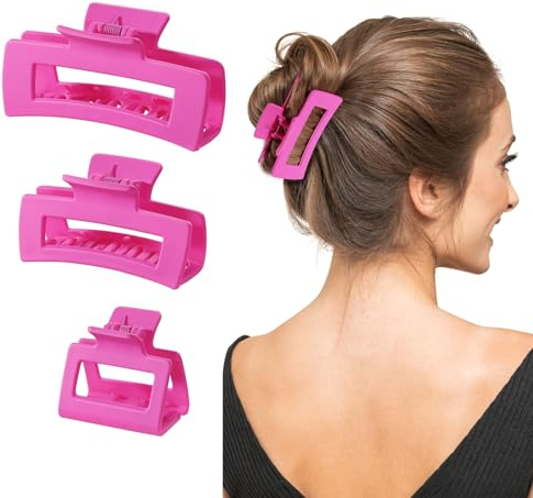 Shinowa 3 Piezas Pinzas de Pelo para Mujeres, Antideslizante Clip de Pelo de Plástico Resistente, Agarre Fuerte Clips para Cabello Accesorio para Cabello para Mujer, Niñas, Rosada