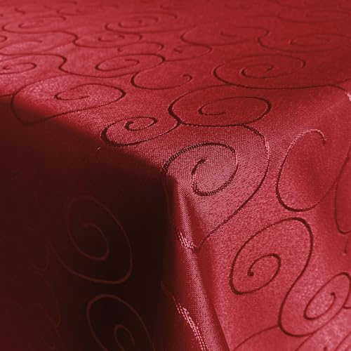 Tischdecke Hochwertig Tischdecken Stofftischdecke Tischtuch Ornamente dunkelrote Tafeldecke Bügelarm Seidenglanz schnelltrocknend Bügelfrei (Rot, Eckig 110x180cm)