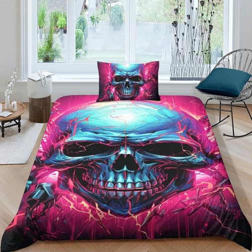 OPSREY Gothic Eichhörnchen Bettwäsche Mit Kopfkissenbezügen Bettdeckenbezug Schlafhilfe Schädel Bettbezug Komfortabel Steppdeckenbezug Set Atmungsaktiv Bed Linen Sets Single(135x200cm)