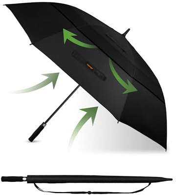 TECKNET Golfschirm groß, 68 Zoll, winddicht, starkes Doppeldach, belüftet, automatisches Öffnen mit EVA-Griff, Outdoor-Sonne, Regen, Windschutz, Stockschirme (Schwarz)