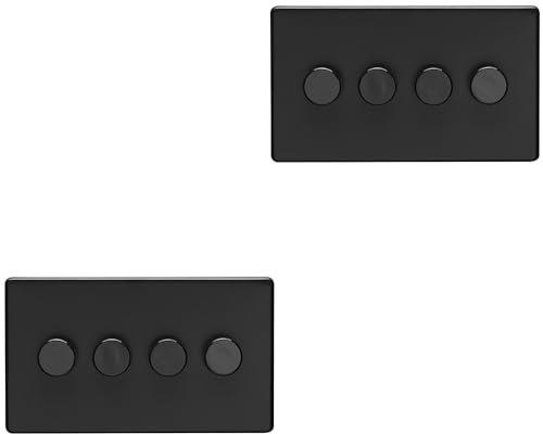 2 Pack 4 Gang Dimmer Switch 2 Way LED SCREWLESS MATT Black Light Dimming Wall - Decorative Metal Wall Plate