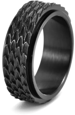 Udolfly Herren-Drachen-Schuppen-Spinner-Ring, coole Angstringe für Herren, Titanstahlring, Schwarz, Größe 10