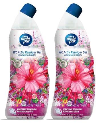 Ambi Pur WC Aktiv Reiniger Gel Pink Hibiskus & Rose 750ml (2er Pack)