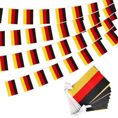 15m Deutschland Fahnenkette mit 38 Flaggen Deutschland Fanartikel EM 2024 Wimpelkette Stoff Deutschland Deko Flaggenkette Beidseitig Stoff für Fußball EM 2024 Deko Wimpelkette Outdoor Garten Bar Deko
