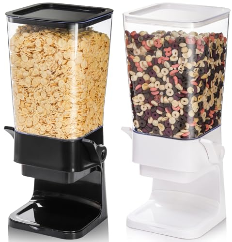 Peohud 2 Pack Cereal Dispenser Countertop, 5.5L Large Capacity Cereal Container Storage, Dry Food Dispenser for Rice, Grain, Nuts, Candies, Oatmeal, Beans, Snacks, Cat Food, Dog Food