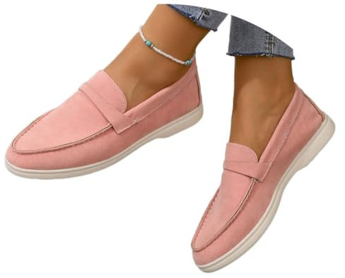 Onsoyours Donna Scamosciato Loafers Comodo Flats Mocassini Scarpe a Punta Rotonda Pantofola Slip-on Estivi Scarpe B Rosa 41 EU