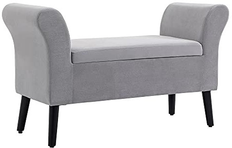 HOMCOM Baúl de Almacenaje para Dormitorio Banco de Almacenamiento con Tapa Abatible Reposabrazos y Patas de Madera para Salón 111,5x41x65 cm Gris Claro